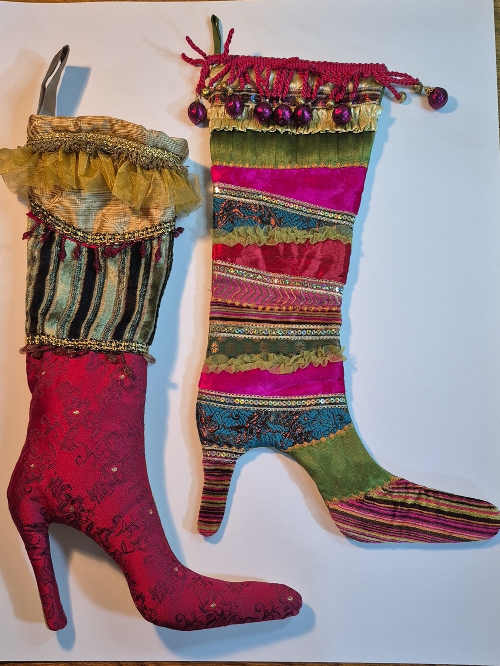 PIER 1 Decorative Fabric Victorian Theme Holiday Christmas Stocking Heeled Boots